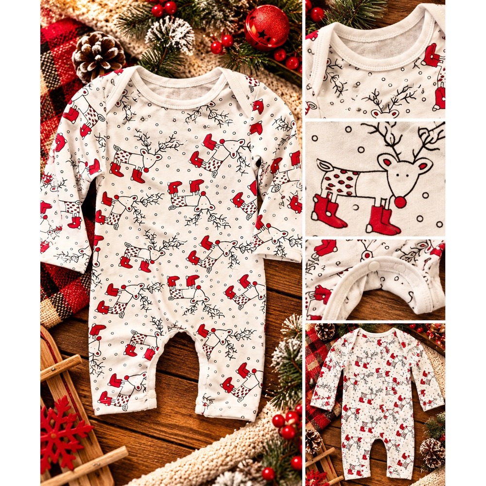 NWOT Baby Reindeer Christmas Romper 0-6M Red Boots Holiday One Piece
